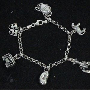 Sterling Silver Rolo Link Charm Bracelet 20.04g